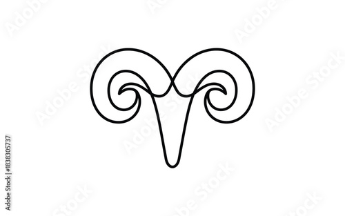 Minimalist continuous line drawing of a ram head symbol, representing the aries zodiac sign