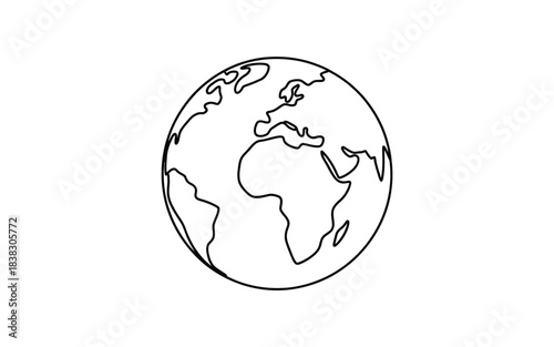 A simple continuous line art illustration of the earth globe with visible continents