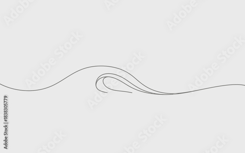 A continuous simple gray line art creating a minimalist wave and curl design on a light background