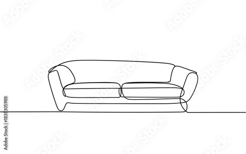 A simple continuous line art drawing of a classic two-seater sofa or couch