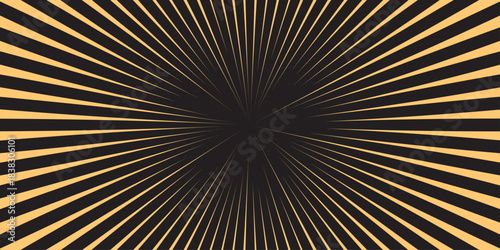 Vector realistic illustration of radial neon yellow lines glowing in darkness, energy burst, anime hero motion speed, manga design element. Abstract gold light motion speed zoom dynamic. 