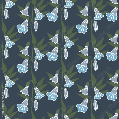 Seamless decorative pattern with bells flowers. Print for textile, wallpaper, covers, surface. For fashion fabric. Modern style millefleurs.