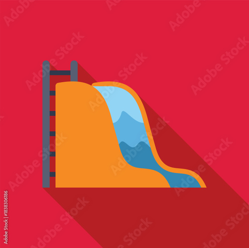 Water park fun with a colorful waterslide and ladder, perfect for summer recreation and family entertainment