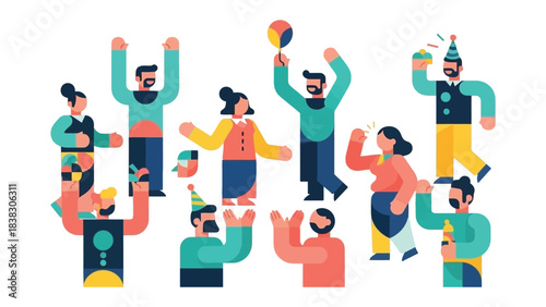 Celebration of Joy: A vibrant group of people celebrate with festive flair. Embodying happiness and camaraderie.