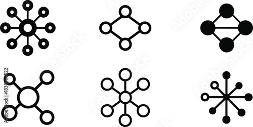 Network connection icons: molecules, data nodes, links, technology