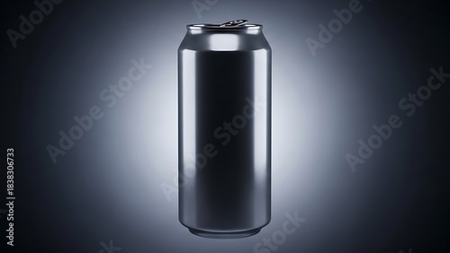 Sleek Metallic Soda Can on a Dark Gradient Background.