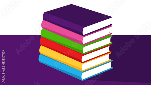 stack of colorful books and  on white background