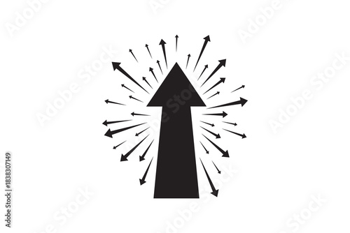 Upward arrow with bursting directional pointers Business growth and success silhouette vector illustration