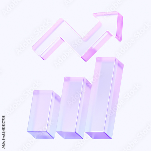 chart diagram and growth arrow with colorful gradient. 3d rendering illustration for graphic design, presentation or background. shape with glass effect	