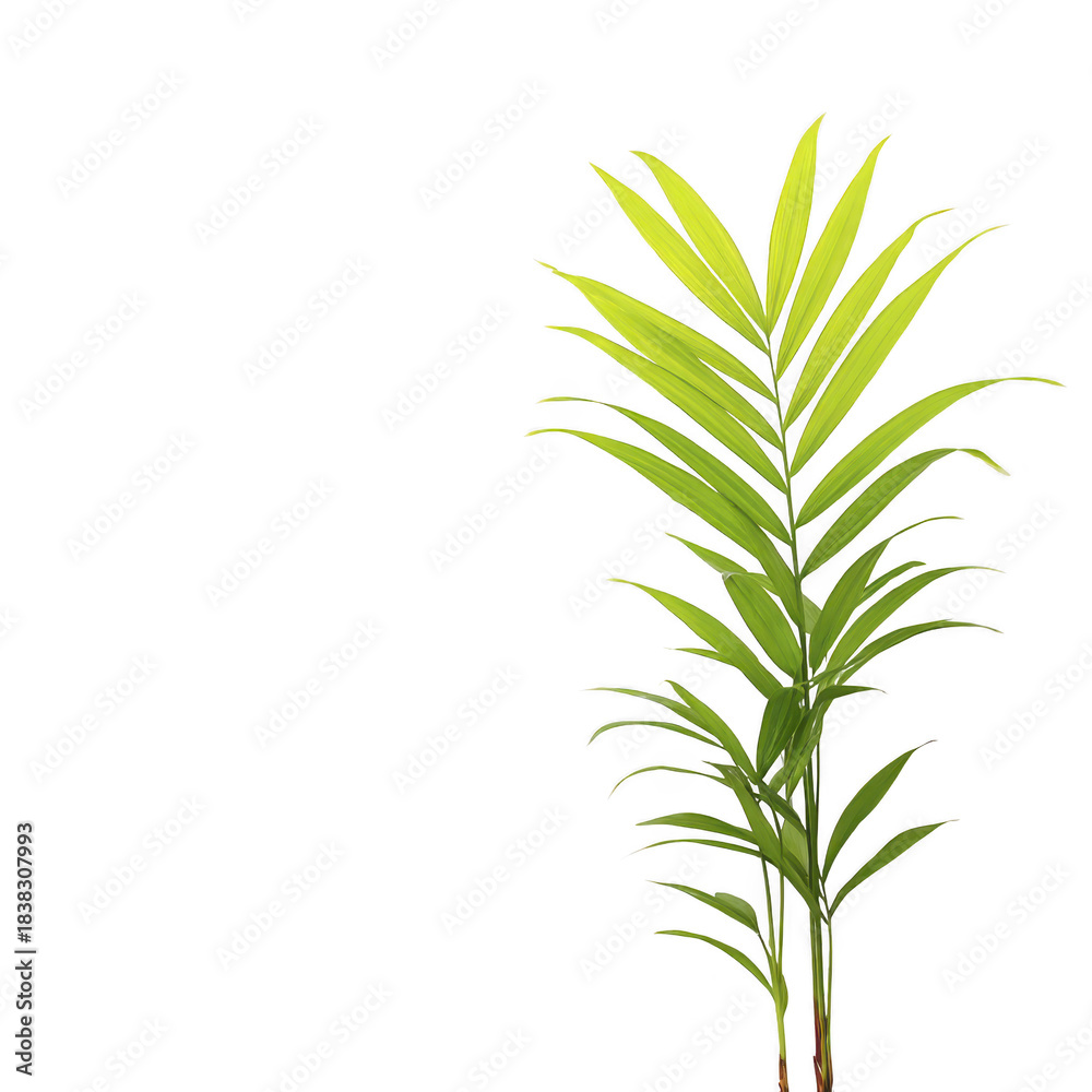 Fototapeta premium Tropical green palm plant with long slender leaves isolated on transparent background, perfect for interior decoration, botanical design, or nature themed projects