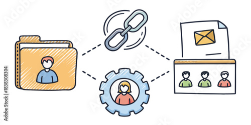 Digital workflow with linked icons for data and people