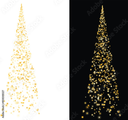 Golden Particle Christmas Tree on White and Black Background Festive Abstract Design
