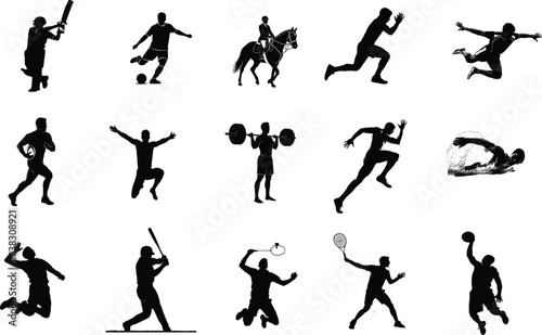 Diverse silhouettes of athletes participating in various sports