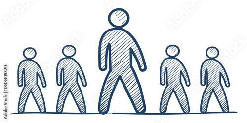 Group of five stick figures with one taller than the rest