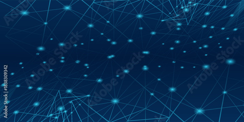 Abstract blue polygon tech network with connect technology background. Abstract dots and lines texture background. 3d rendering.