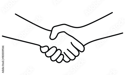 A simple line art illustration depicting two hands engaged in a friendly handshake