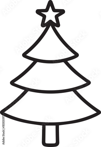 Minimalist Christmas Tree Line Art Vector Icon. Simple Holiday Evergreen Outline Symbol. Modern Winter Decoration, New Year, and Festive Sticker Design Element. Clean Fir Tree Art.