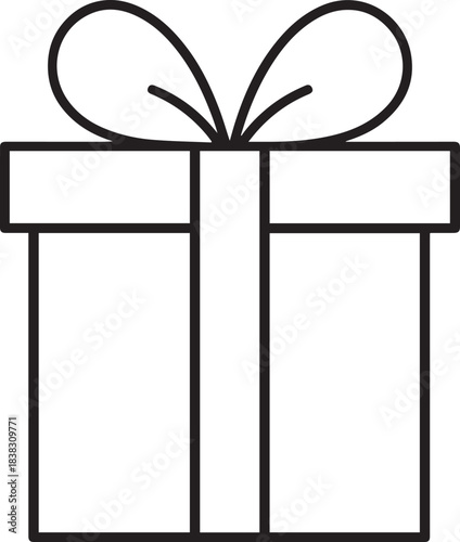 Minimalist Christmas Gift Box Line Art Vector Icon. Simple Holiday Present Outline Symbol. Winter Celebration, Birthday, and New Year Decoration Design Element. Festive Ribbon Art.