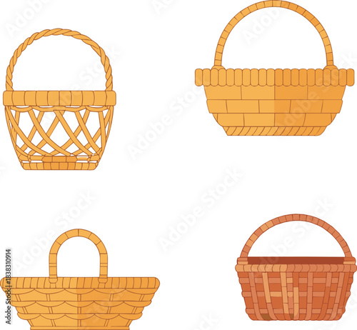 Handcrafted woven baskets set, rustic wicker containers, artisan home decor, traditional weaving styles, natural fiber crafts, ethnic basket collection, handmade storage accessories