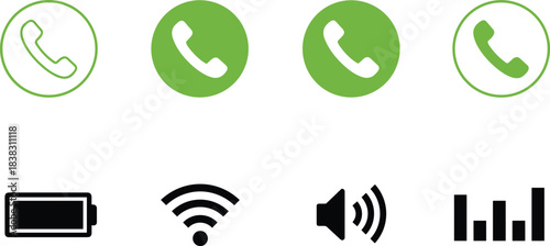 Various styles of handset receivers in circles, representing contact, communication, and immediate calling or telecommunication services.