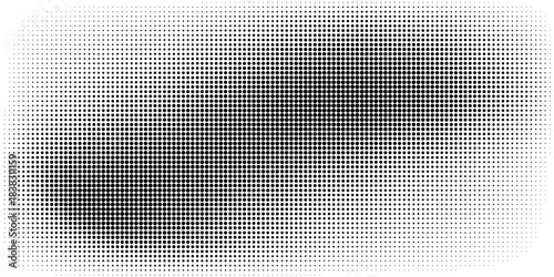 Aged halftone noise gradient texture. Grunge dirty speckles and spots background. White and black faded sand grain wallpaper. Retro pixelated comic horizontal backdrop. Vector gritty pop art