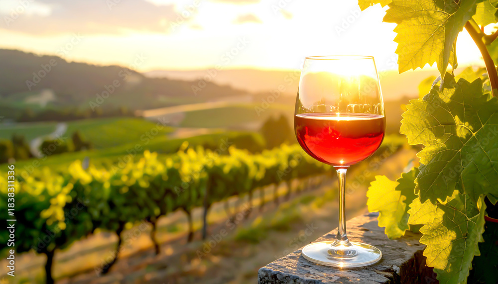 Fototapeta premium Weinglas in Weinbergen 