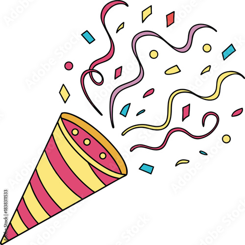A colorful party popper with confetti explosion of joy