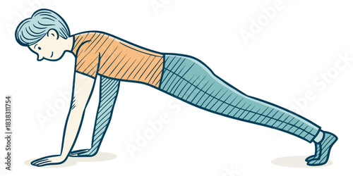 Person performing a plank exercise on a white background