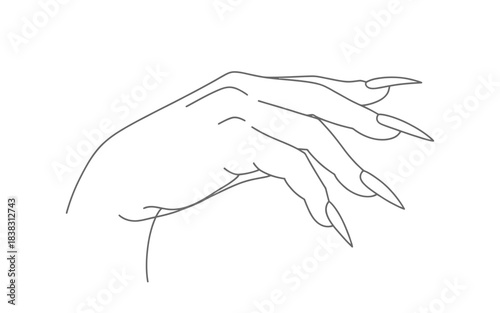 Line art illustration of a menacing hand with long, sharp fingernails, resembling claws