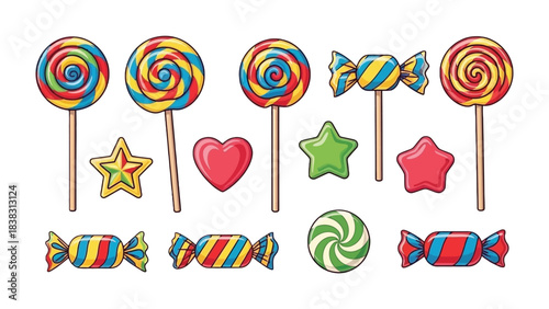 Sweet Delights: An array of colorful lollipops and candies, arranged artfully, inviting immediate cravings. A vivid display for any occasions.