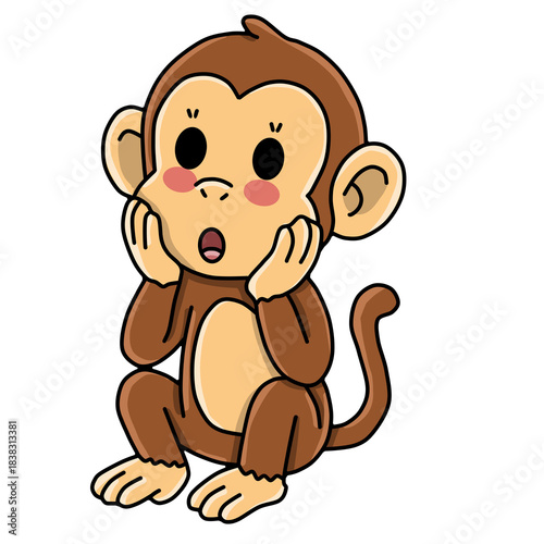 Photography Cute surprised monkey holding cheeks shocked expression cartoon vector