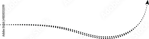 Abstract, thin perforated line following a smooth, rising curve, representing a progress graph, a design element, or a navigational route.