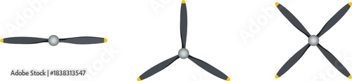 Airplane propeller blade Icon set vector aircraft engine wood propeller Illustration.