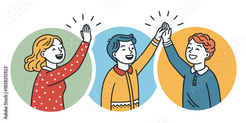 Three People Giving High Fives in Circles celebration