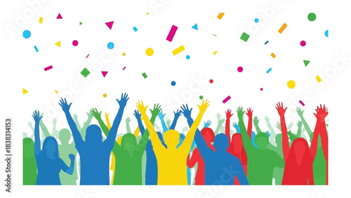 Celebration crowd raising hands