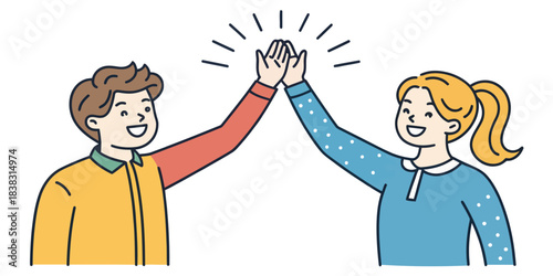 Two Happy People Giving Each Other a High Five celebration