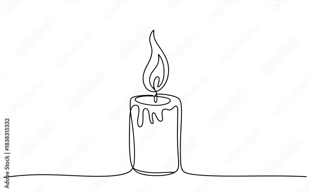 Obraz premium A burning candle depicted in a single continuous line art style with elegant dripping wax details