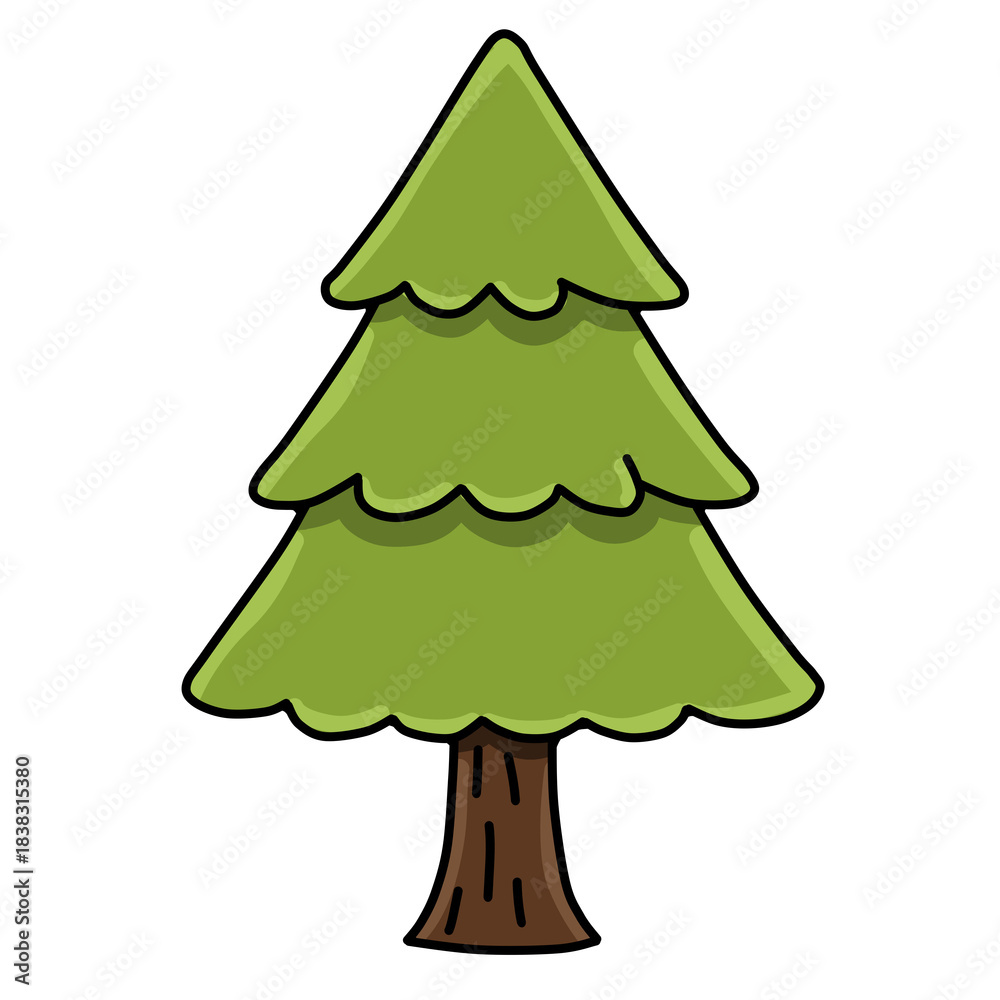 Fototapeta premium Cute green pine tree cartoon character vector illustration