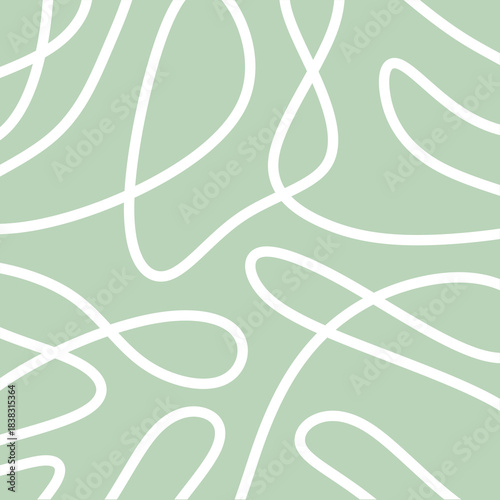 Minimalist Scribble Seamless Pattern – White Hand Drawn Lines on Sage Green Background 