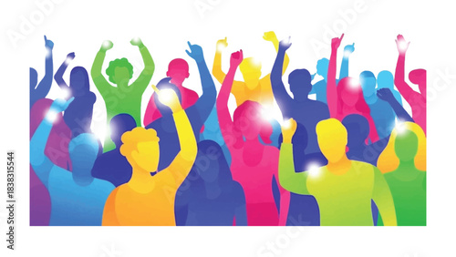 Vibrant Crowd Celebration: An abstract illustration showcasing a multitude of figures joyfully celebrating, creating a sense of unity and shared excitement.