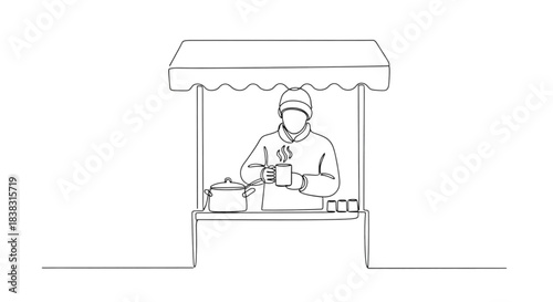 Street vendor serving mulled wine at outdoor market stall  