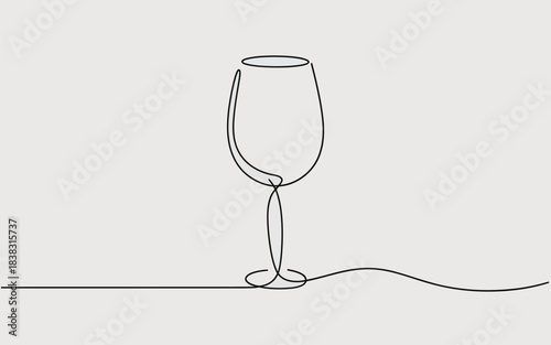 Elegant continuous line art drawing of a single wine glass on a light gray background