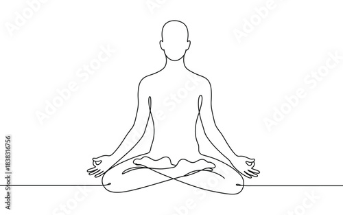 Minimalist one line art illustration of a person sitting in a meditative lotus position