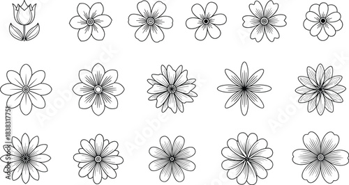 Simple Vector Cartoon Flower Illustrations: Daisy, Tulip, Bee, Butterfly, and Ladybug Set