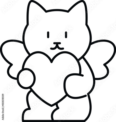 Cute cat angel character with wings holding a heart symbolizing love