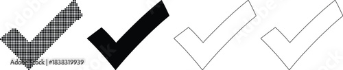 Modern black checkmark tick symbols representing successful approval and completion isolated