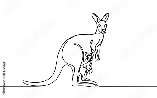 Kangaroo with joey in her pouch standing on ground