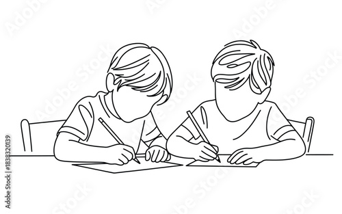 Two children engaged in creative drawing activity