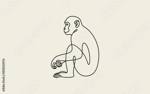 Obraz na plátne Minimalist line art of a monkey sitting and playing