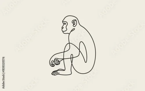 Obraz Minimalist line art of a monkey sitting and playing